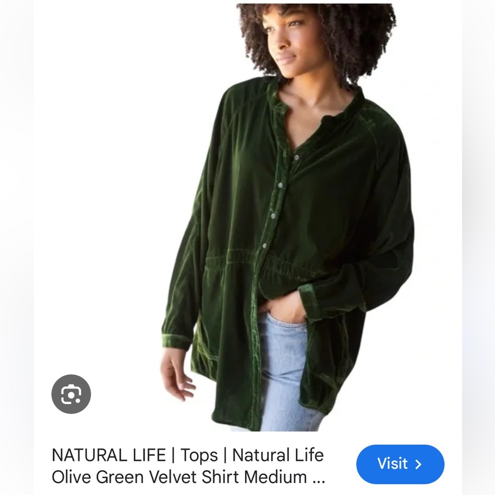 Women's Natural Life Green Velvet Tunic Top Shacket Pockets Size S Boho Chic - Picture 11 of 11